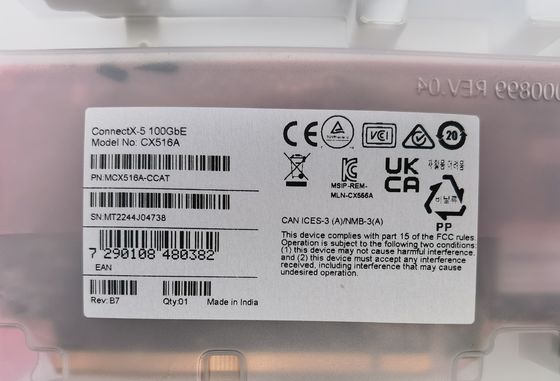 Mellanox MCX516A-CCAT ConnectX-5 EN 100GbE Dual-Port QSFP28 PCIe3.0 X 16 Tarjeta de interfaz con conectividad de fibra 4G